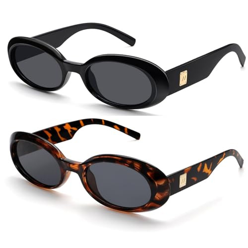 GUVIVI Trendy Oval Sunglasses for Women Retro Vintage 90s Sunnies for Small Face Narrow Round Shades Cat Eye | Amazon (US)