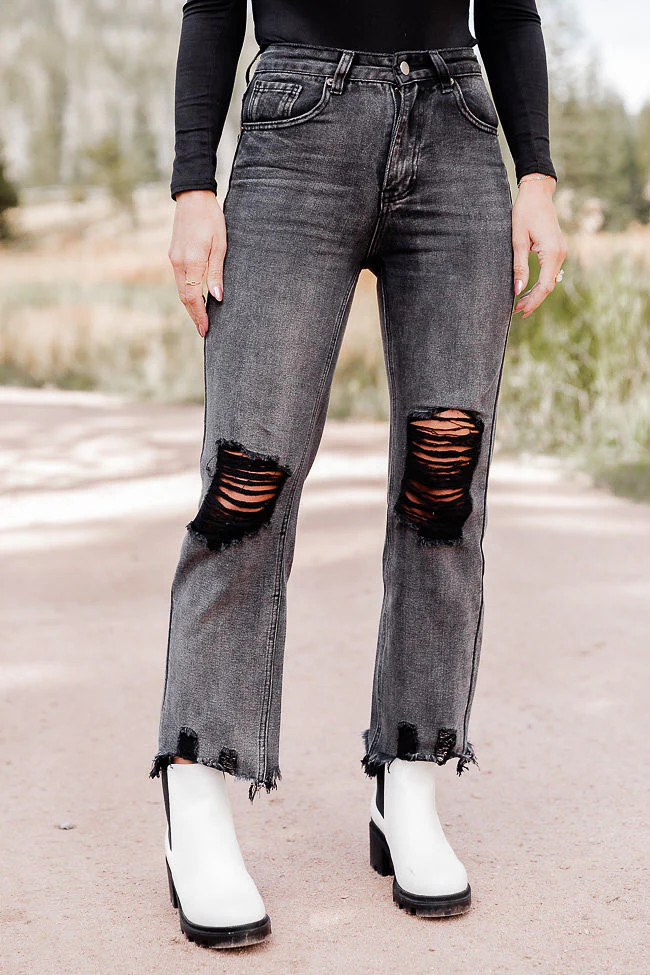 Piney River Black Distressed Strait Leg Jeans Amber Massey X Pink Lily | Pink Lily