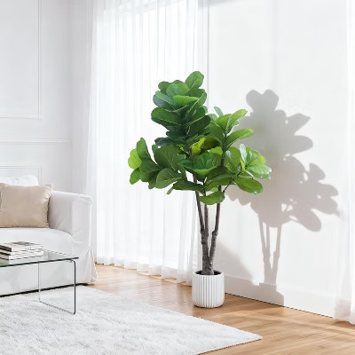 Artificial Fiddle Leaf Fig Tree Potted- 5Ft Faux Ficus Lyrata Trees Fake Fig Silk Tree in Pot, Outdoor Tall Artificial Plants Potted for Home Decor | Target