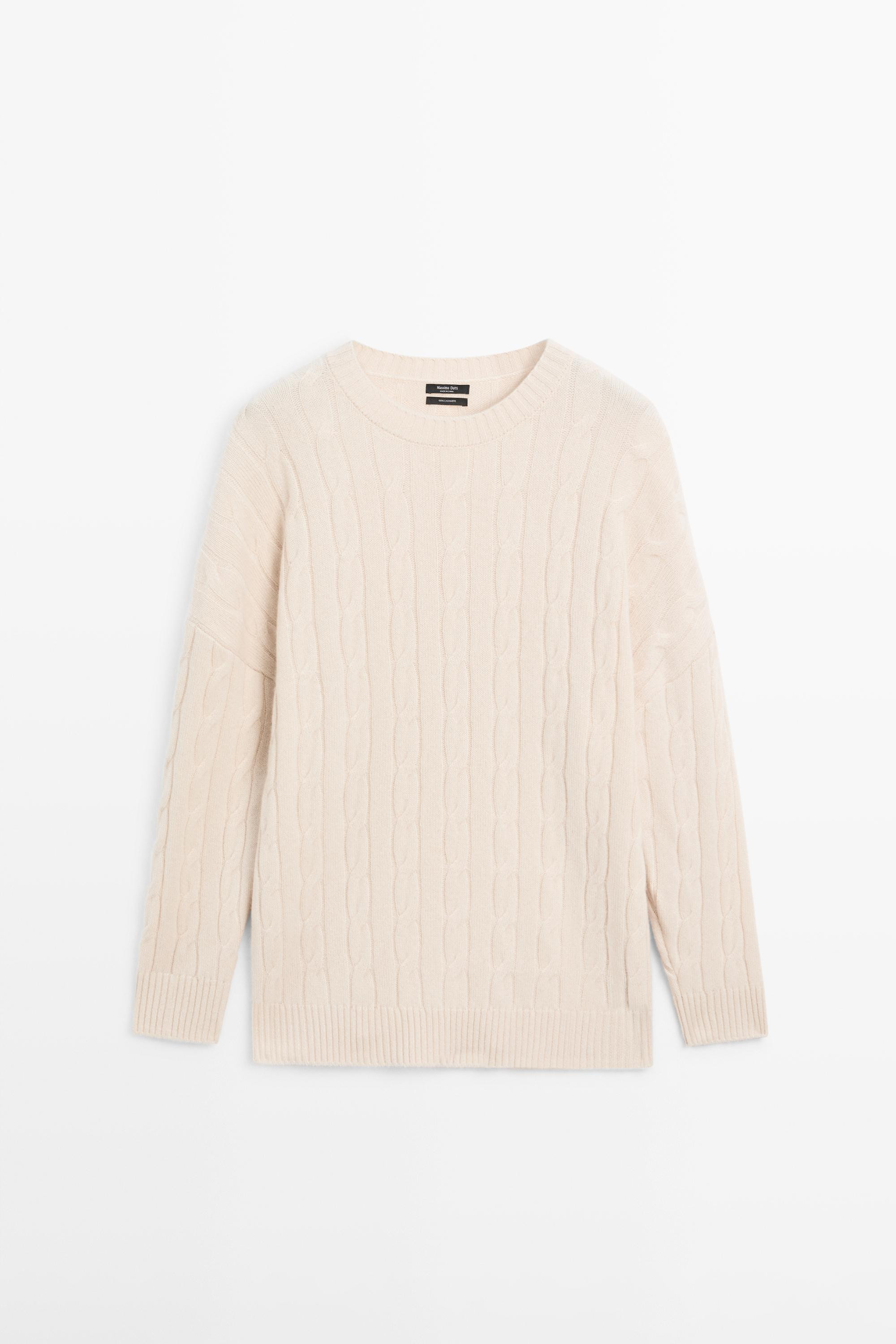 100% cashmere cable-knit sweater - BEIGE | Massimo Dutti UK