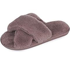 Womens Faux Fur Slippers Warm Fussy Flip Flop House Slippers Open Toe Home Slippers for Girls Men | Amazon (US)
