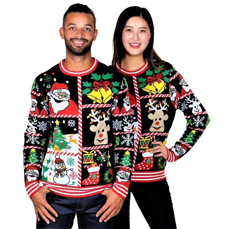SoCal Look Women's Ugly Christmas Sweaters Santa Clause Snowman Small Black | Walmart (US)