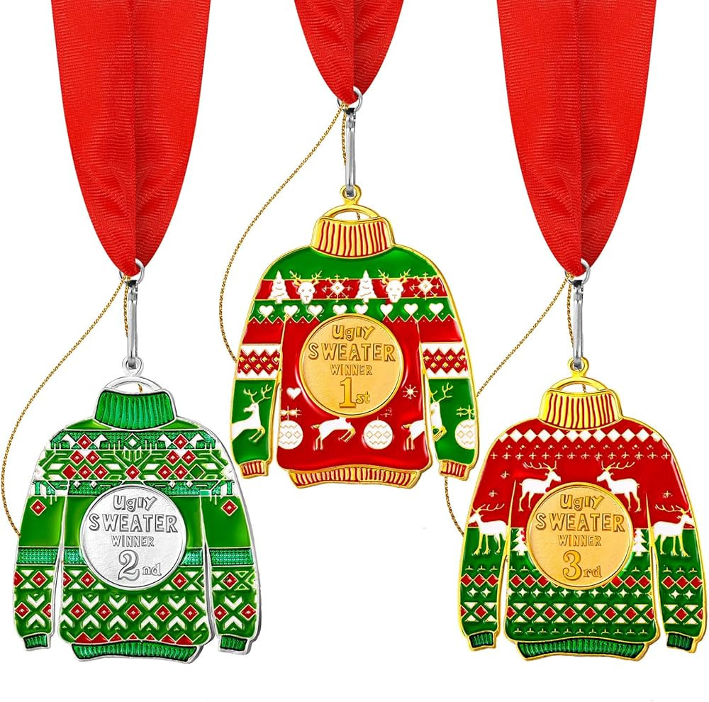 Karenhi 3 Pcs Christmas Ugly Sweater Medal Award Contest Medals Christmas Tree Ornament for Ugly ... | Amazon (US)