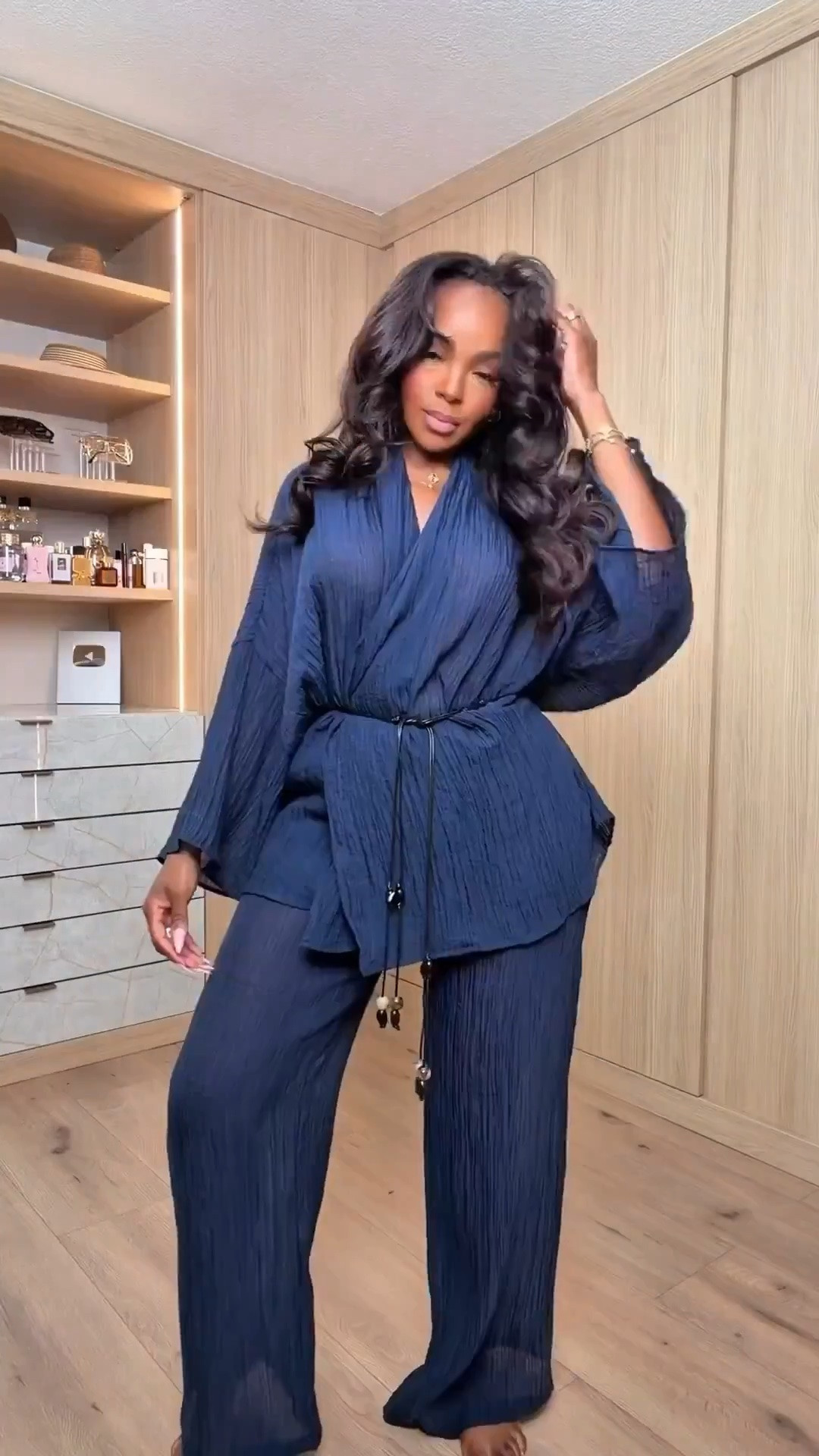 Hi Babes!

This navy set is giving effortless luxury 💙✨

The flowy wide-leg pants, oversized sleeves, and relaxed fit make this one of those outfits that looks expensive without even trying. Just add a statement pair of sunnies and you’re instantly vacation-ready.

Where to wear this:
• Resort vacations
• Brunch with the girls
• Beachside dinners
• Cruise outfits
• Summer shopping days
• Travel days when you still want to look chic

The color is gorgeous in person and the fit is so flattering and comfortable.

Everything is linked below!

xx Kira | IG: KirasFashionFinds

34D - 27 - 40 • Size Small or 4

#LTKgrwm #LTKootd #LTKvlog