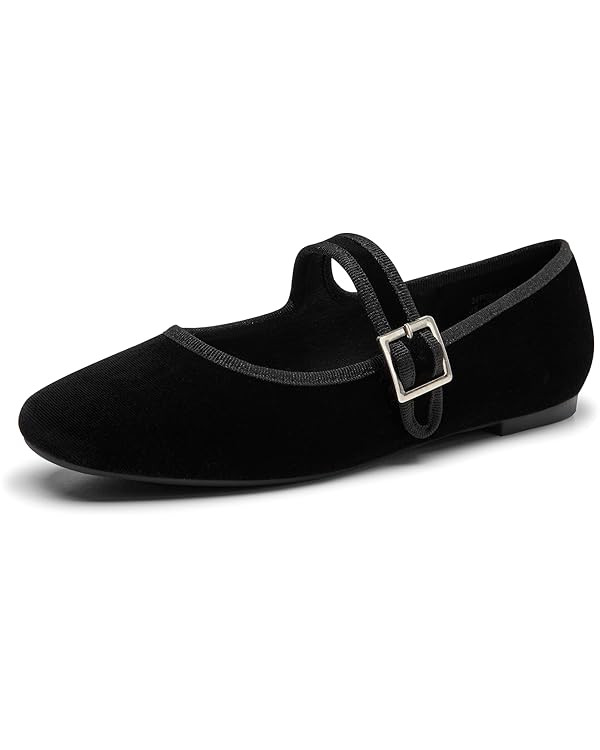 Trary Women's Ballet Flats,Square Toe Velvet Mary Jane Shoes Women,Comfortable Dress Shoes for Wo... | Amazon (US)