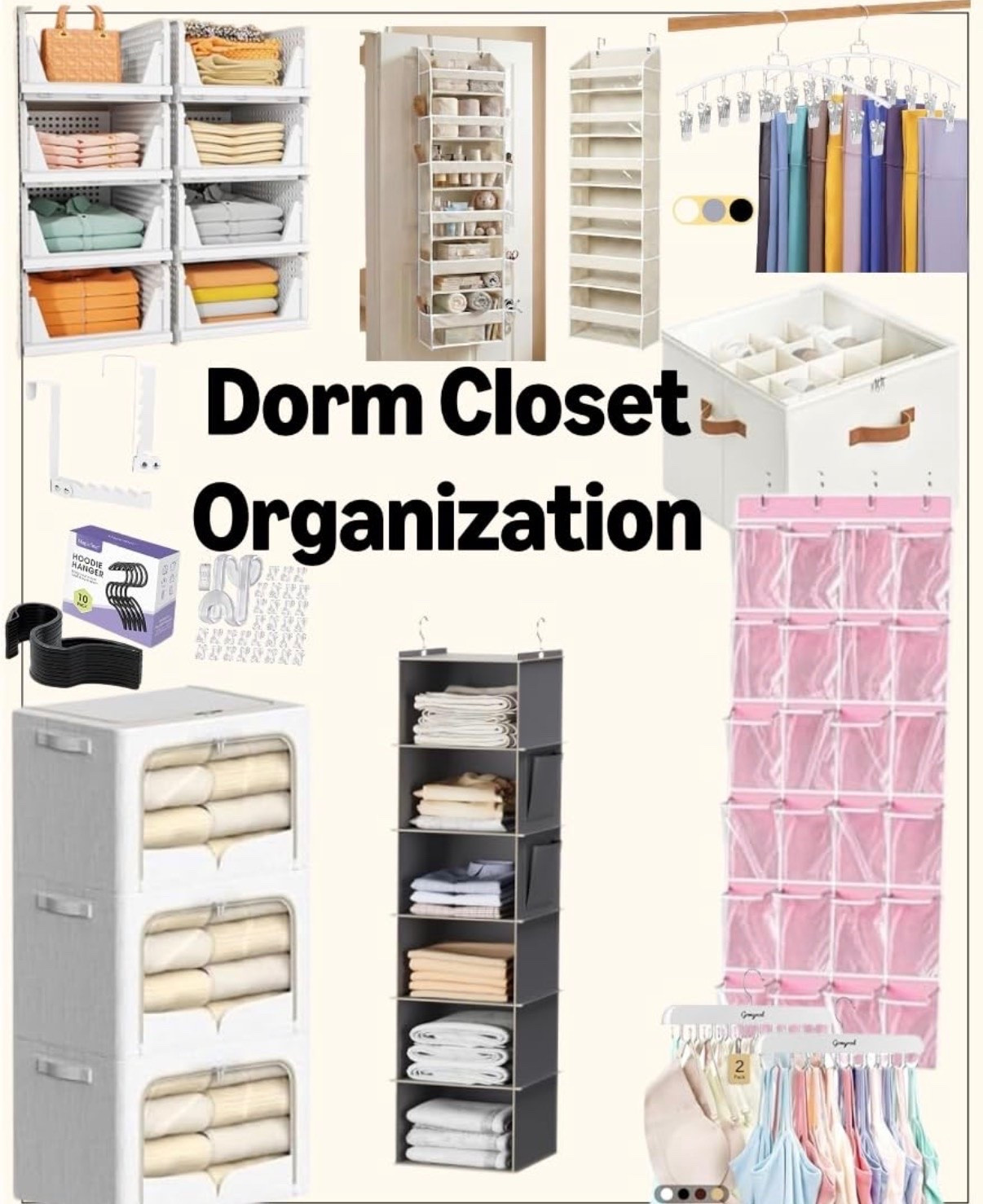 Dorm closet organization finds for maximizing storage in small spaces, hanging shelf organizers, stackable storage bins, rotating leggings hangers, hoodie hangers, undergarment organizers, over-the-door storage racks, shelf dividers, and narrow drawer systems for clothes, towels, and extra dorm essentials. Space-saving dorm organization products that help keep closets neat, organized, and easier to use throughout the school year.

#LTKU #LTKHome #LTKmomlife