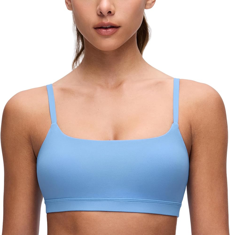 CRZ YOGA Butterluxe Adjustable Spaghetti Strap Sports Bras for Women - Scoop Neck Wireless Padded... | Amazon (US)