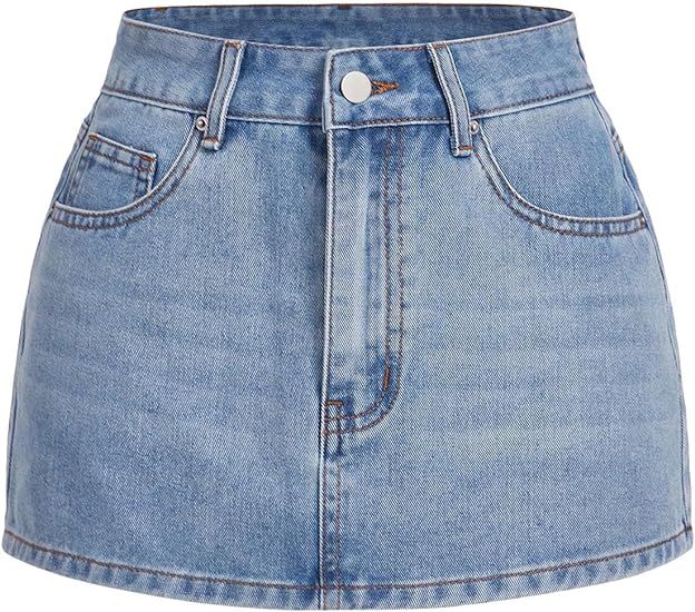 MakeMeChic Women's Casual High Waist Bodycon Jean Skirt Button Zipper Fly Mini Denim Skirt | Amazon (US)