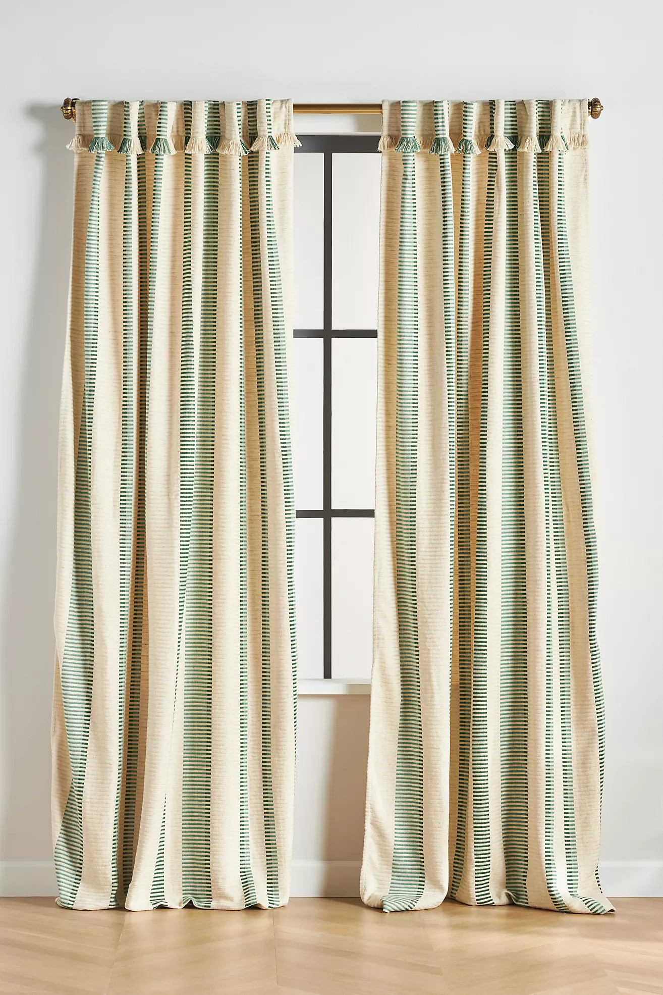Pieced Stripe Cotton Blend Woven Curtain | Anthropologie (US)
