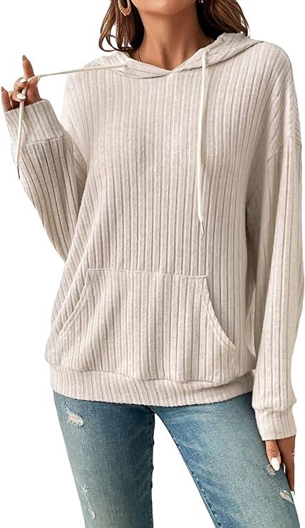SOLY HUX Women's Drawstring Long Sleeve Hoodies Pocket Front Casual Sweatshirt Tops | Amazon (US)