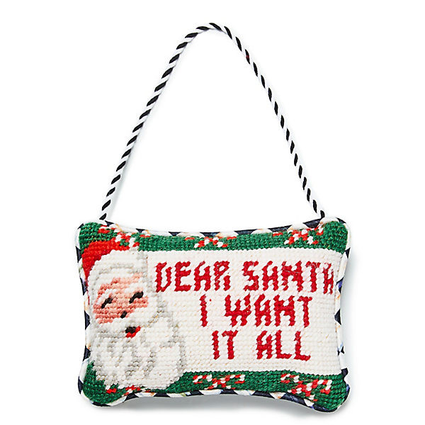 MacKenzie-Childs Needlepoint Santa Ornament | MacKenzie-Childs