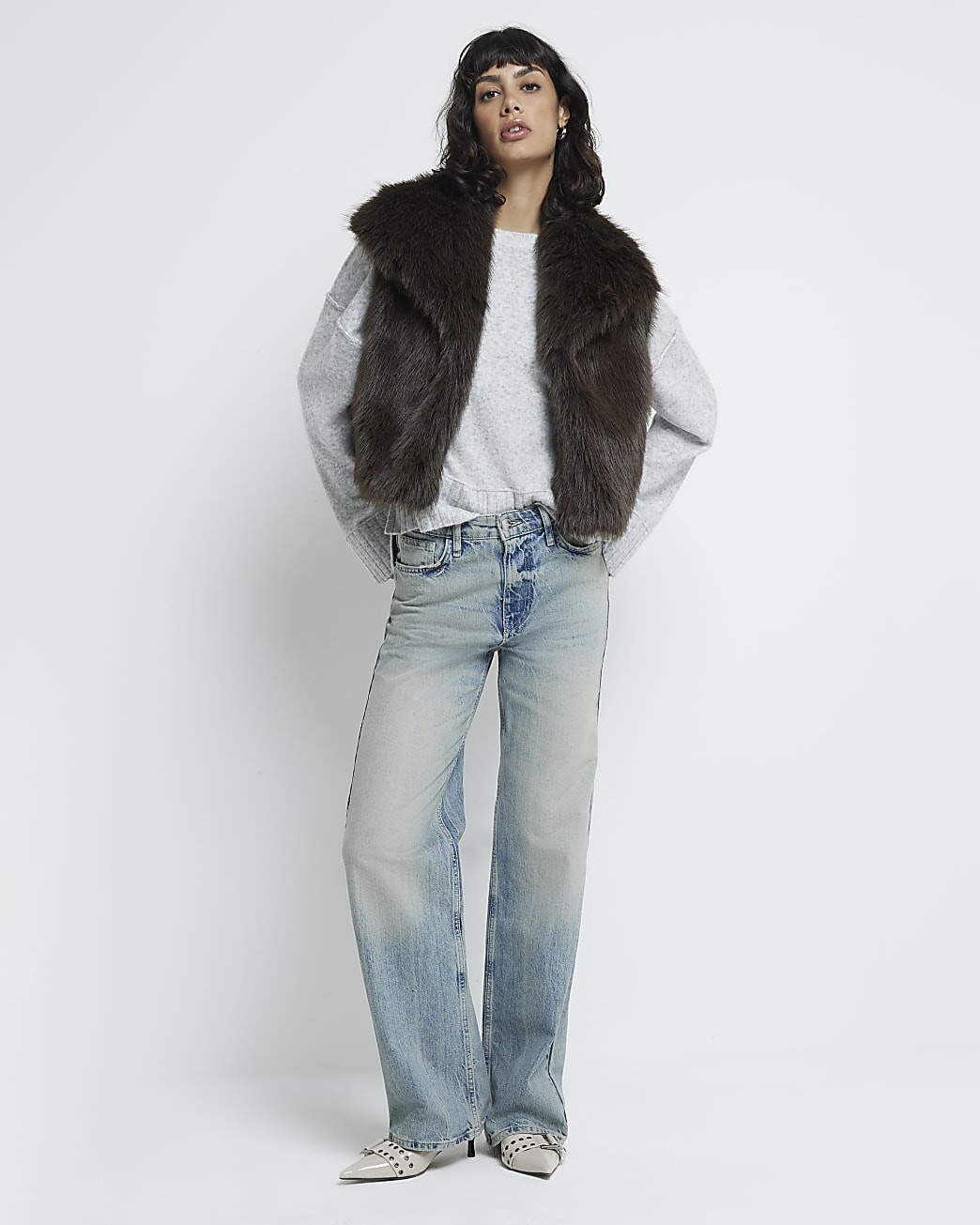 Brown faux fur crop gilet | River Island (UK & IE)