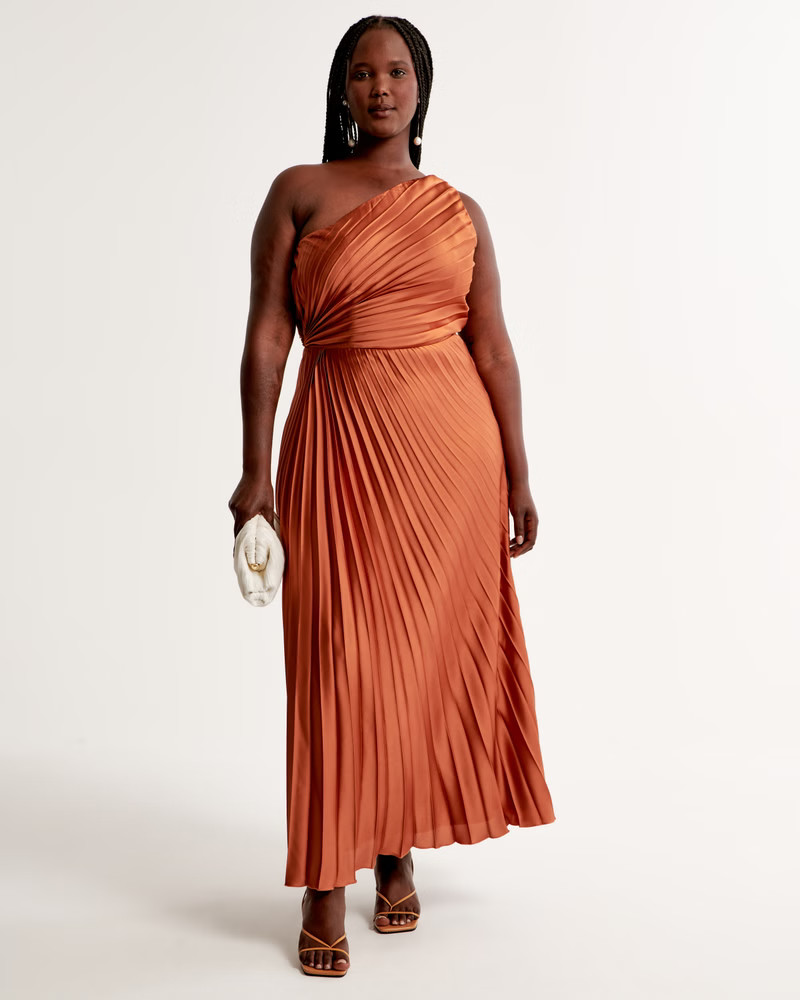 One-Shoulder Pleated Maxi Dress | Abercrombie & Fitch (US)
