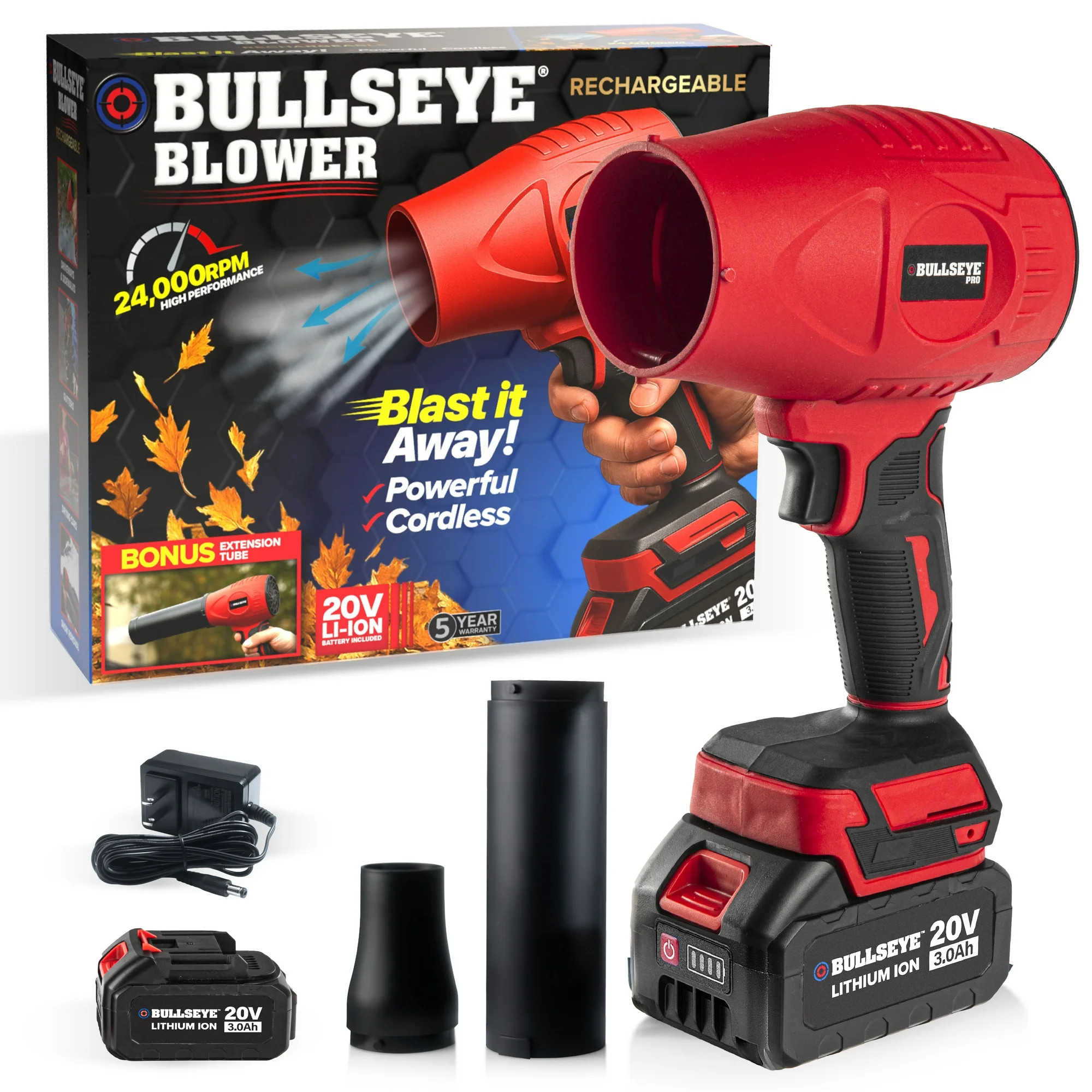 Bullseye Blower Rechargeable Cordless Leaf Dust Air Blaster 21,000 RPM with 20V Battery and Charg... | Walmart (US)