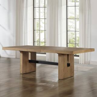 Aubrey Brown Wood 78 in. Trestle Base Dining Table Seats 10 with 18 in. Leaf | The Home Depot