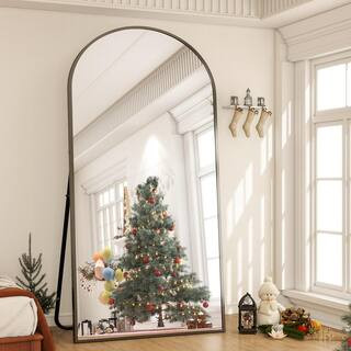 XRAMFY 34 in. W x 76 in. H Arched Classic Black Aluminum Alloy Framed Full Length Mirror Standing... | The Home Depot