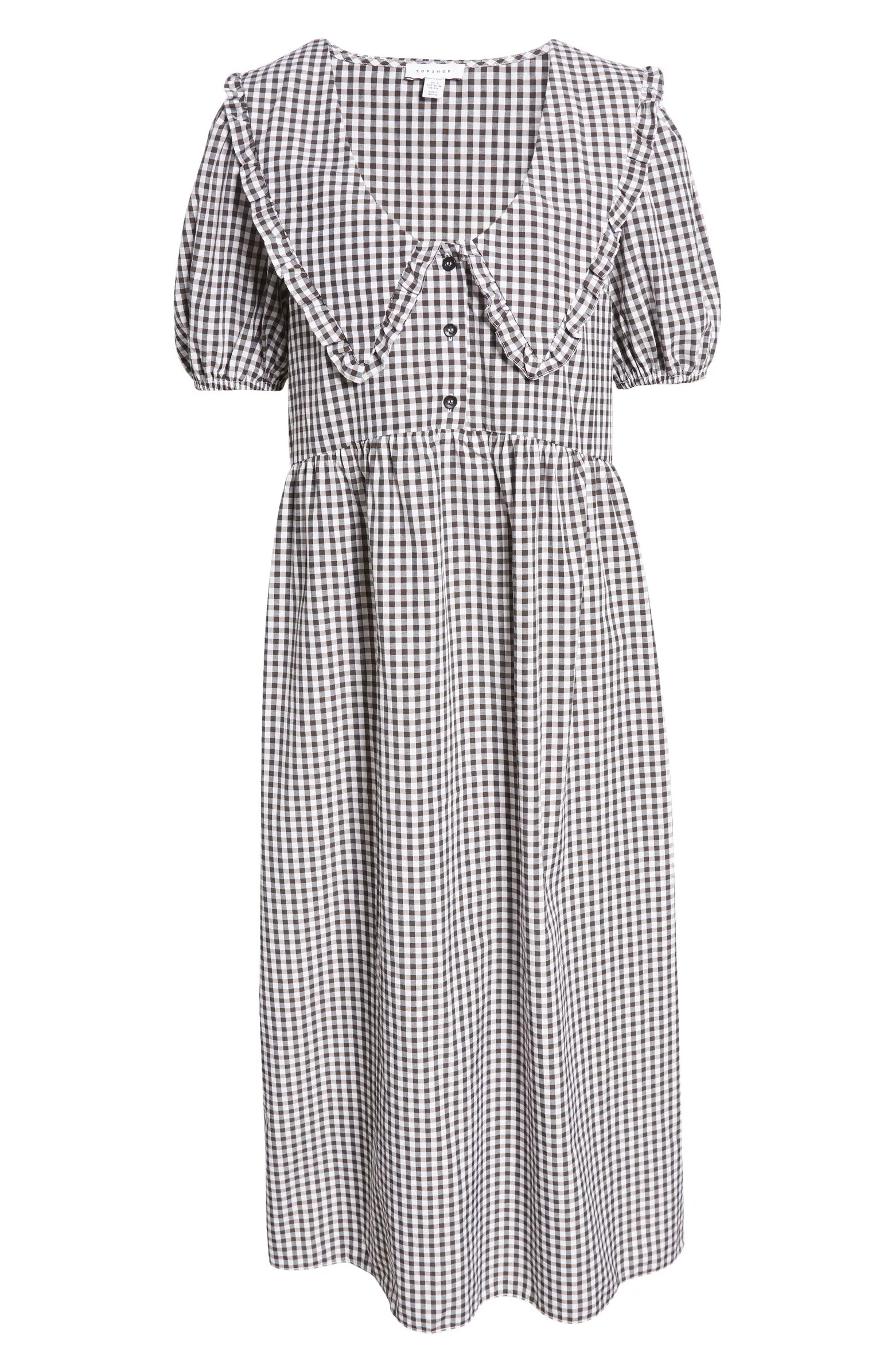Topshop Gingham Puff Sleeve Midi Dress | Nordstrom | Nordstrom