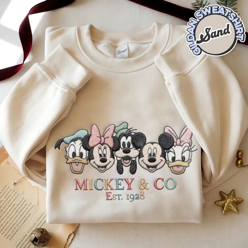 Embroidered Retro Disney Mickey & Co Sweatshirt – Vintage Mickey Mouse Embroidery Crewneck, Cla... | Etsy (US)