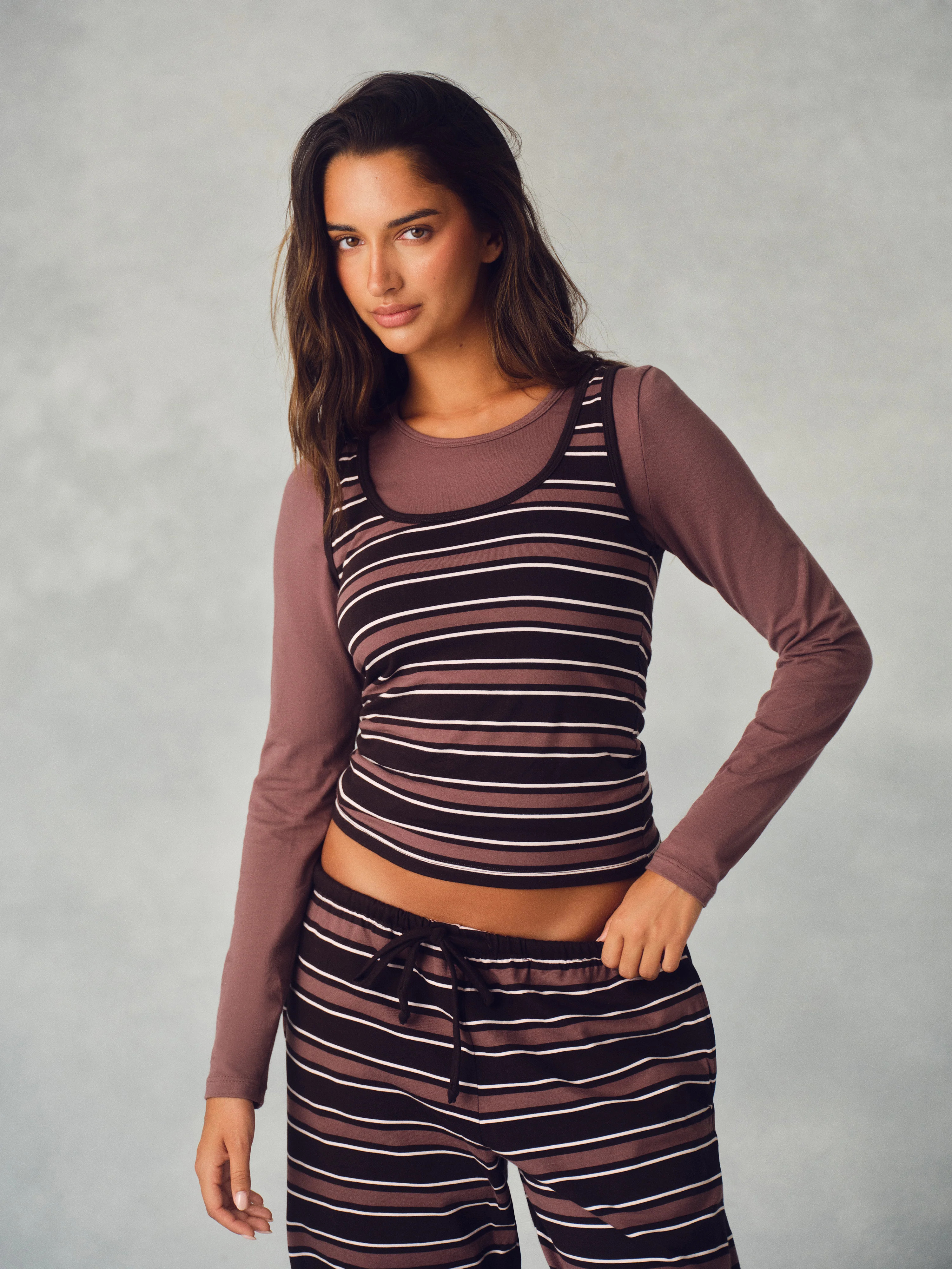 STRETCH COTTON ESSENTIAL STRIPE DOUBLE TAKE LONG SLEEVE - DRIFTWOOD | SET Active