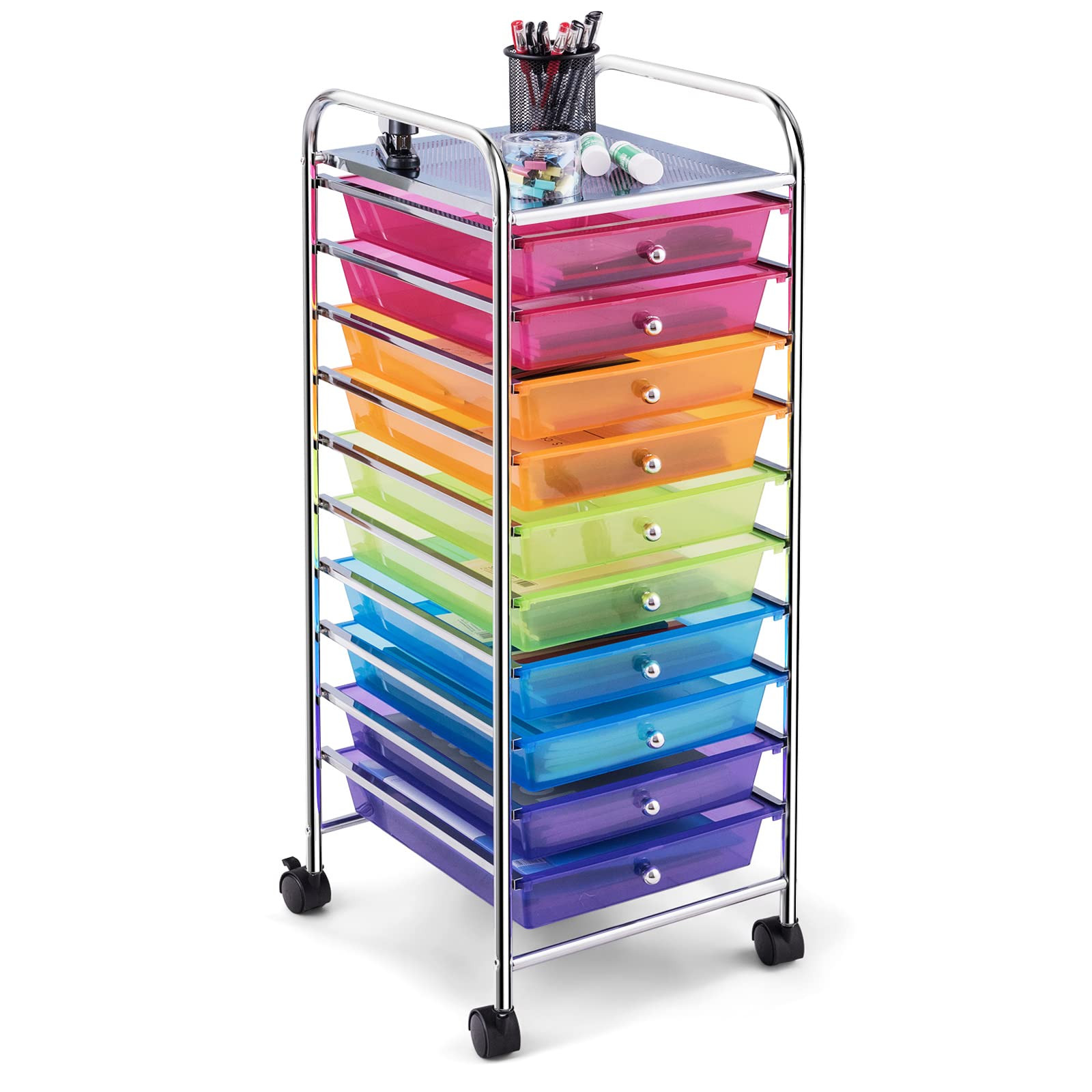 COSTWAY 10-Drawer Rolling Storage Cart, Utility Mobile Trolley with Removable Drawers & Universal... | Amazon (US)