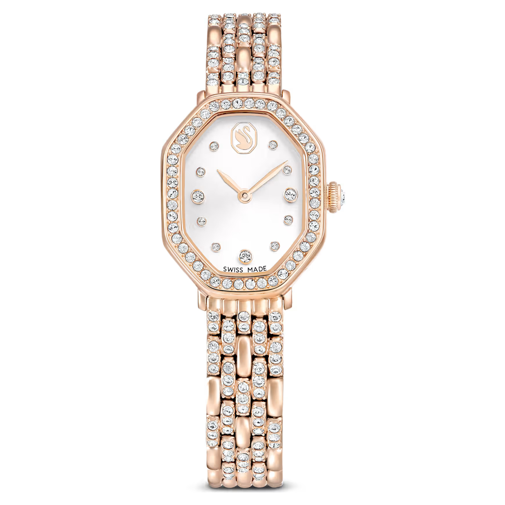 Dextera octagon watch, Swiss Made, Metal bracelet, Gold tone, Rose gold-tone finish by SWAROVSKI | SWAROVSKI