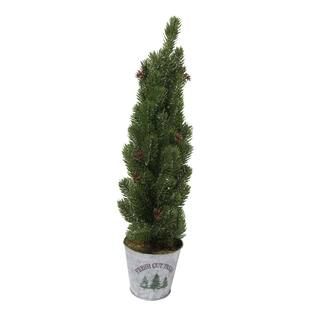 24" Flocked Artificial Christmas Tree Tabletop Accent with Galvanized Pot by Ashland® | Michaels Stores