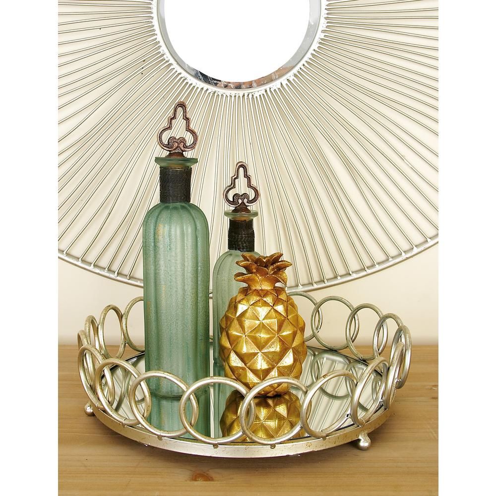 LITTON LANE Modern Silver Decorative Round Ring Mirror Trays (Set of 2) | The Home Depot