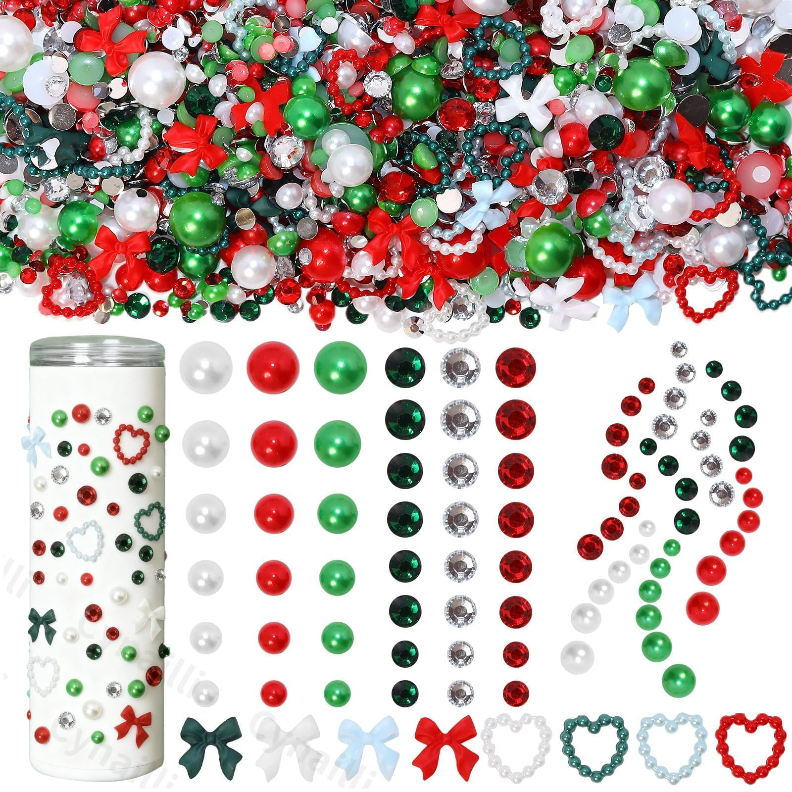 Christmas Red Green Mixed Flatback Rhinestones & Pearls, Pearl and Rhinestones for Crafting, Pear... | Amazon (US)