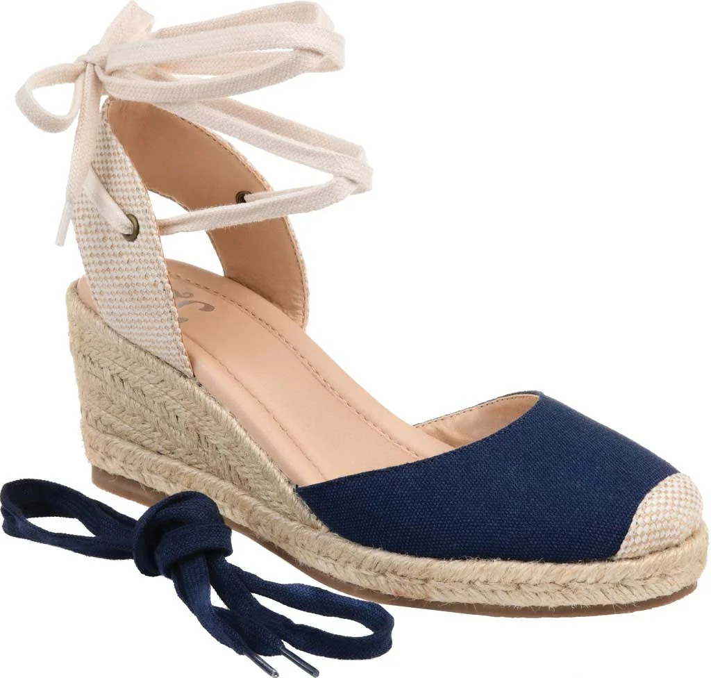 Women's Journee Collection Monte Espadrille Wedge Closed Toe Sandal Blue Canvas Fabric 8.5 M - Wa... | Walmart (US)