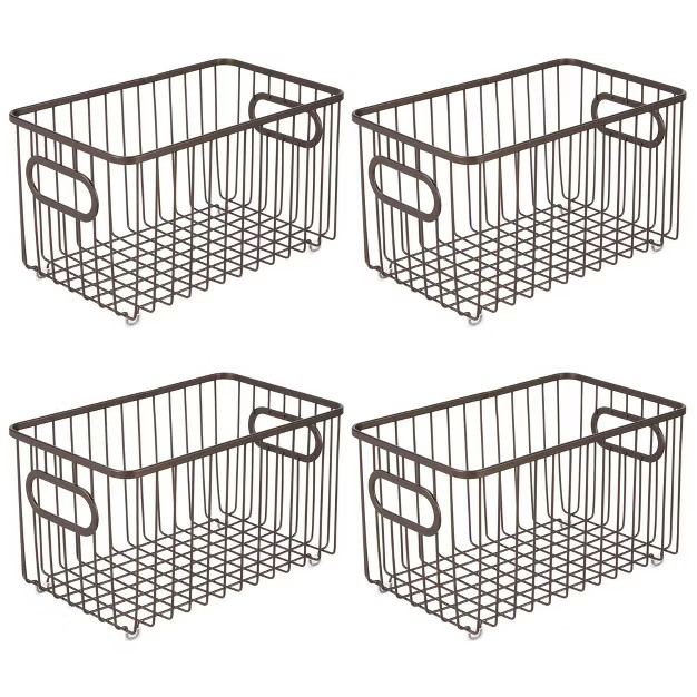 mDesign Metal Kitchen Pantry Food Storage Basket Bin, 10" Long, 4 Pack | Target