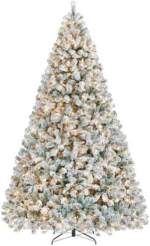 Yaheetech 9ft Pre-lit Artificial Christmas Tree with Incandescent Warm White Lights, Snow Flocked... | Amazon (US)