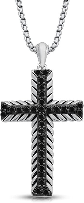 Jewelili Sterling Silver or Yellow Gold Plated Sterling Silver Cross Necklace for Men | 1/2 CTTW ... | Amazon (US)