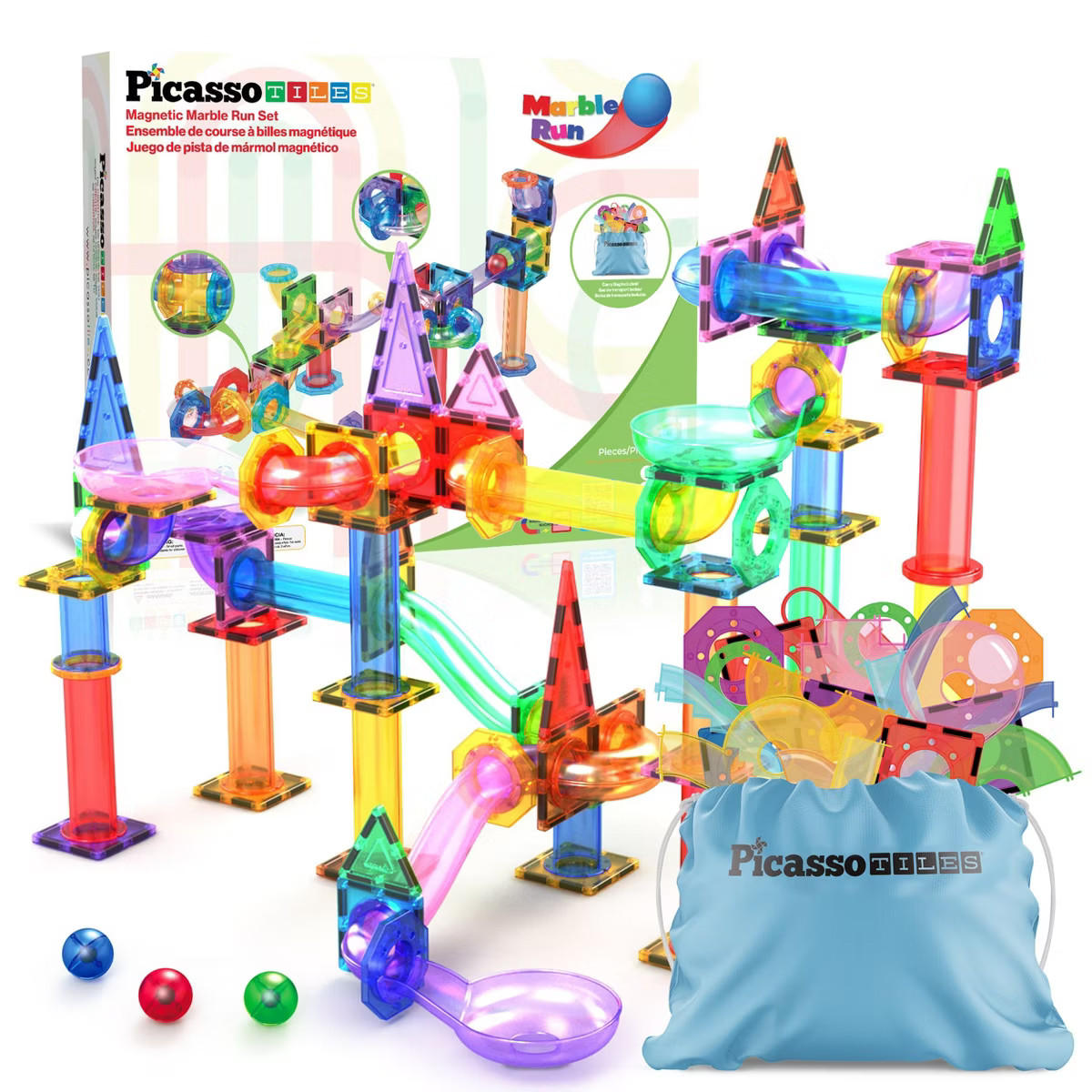 PICASSO-TILES Marble Run Magnetic Tiles for Kids, Construction Magnet Tiles Race Track Building B... | Target