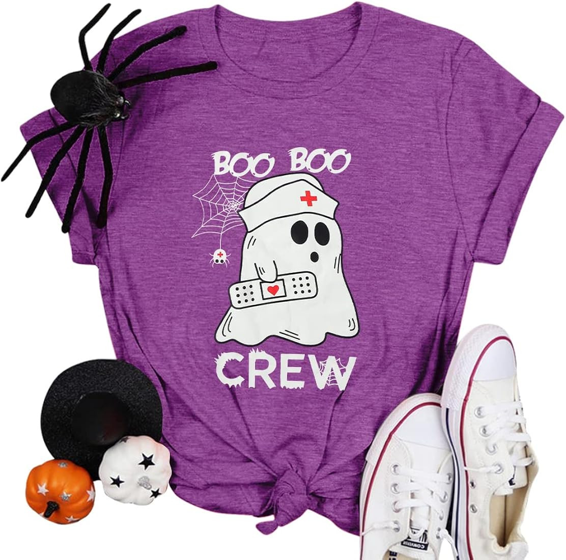 MOUSYA Halloween Nurse Shirt Women Boo Boo Crew T-Shirt Funny Ghost Nurse Graphic Tee Tops | Amazon (US)