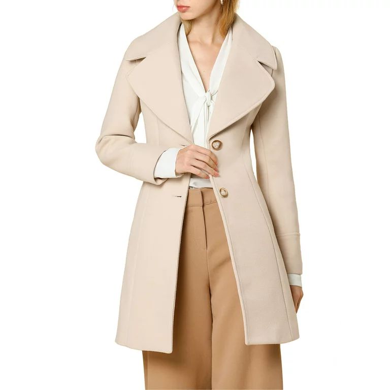 Unique Bargains Women's Notched Lapel Button Single Breasted Winter Coat | Walmart (US)