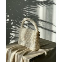 Pearl Bag - Clutch Handbag Purse White Bead Handle Evening -Bridal | Etsy (US)