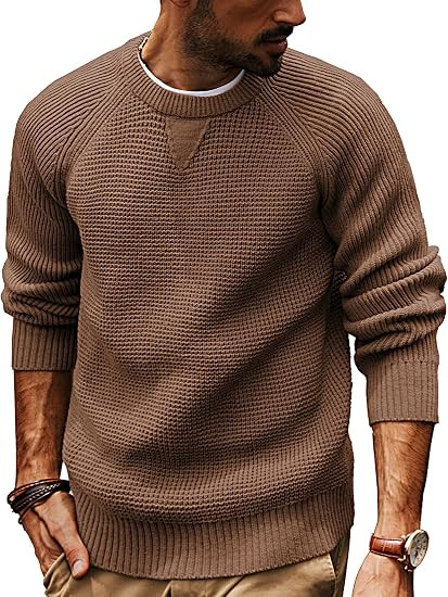 PJ PAUL JONES Mens Crewneck Sweater Waffle Knit Pullover Sweaters Casual | Amazon (US)