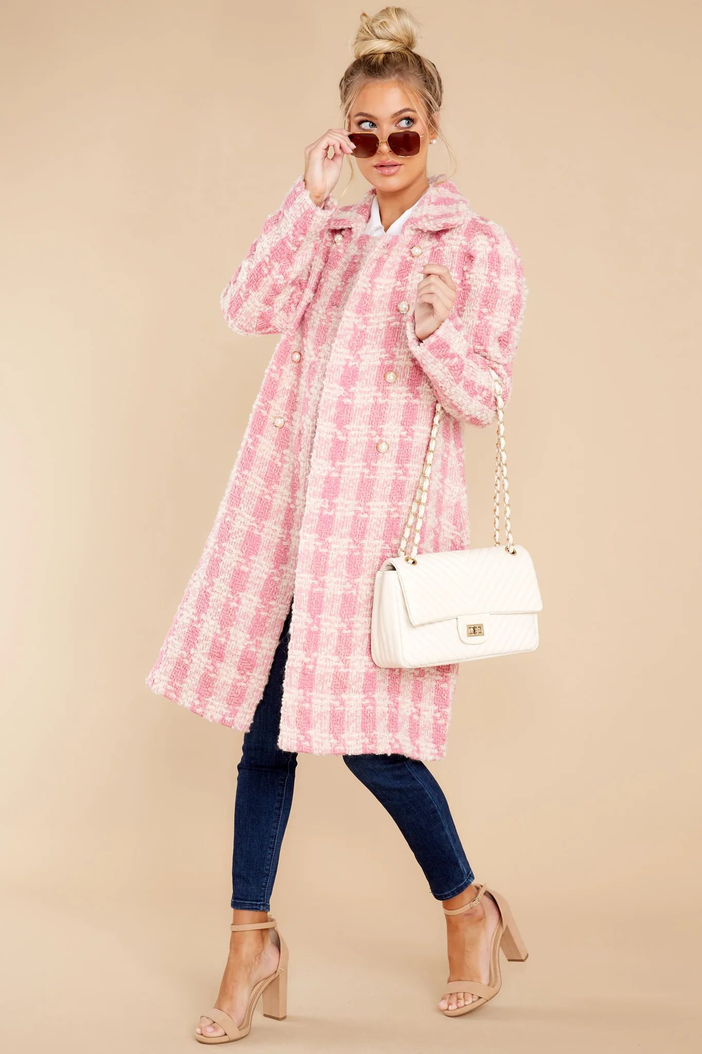 Armstrong Houndstooth Pink Hills Wool Coat | Red Dress 