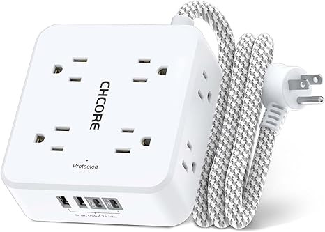 Surge Protector Power Strip - CHCORE 5Ft Braided Extension Cord with 8 Outlets with 4 USB (2 USB ... | Amazon (US)