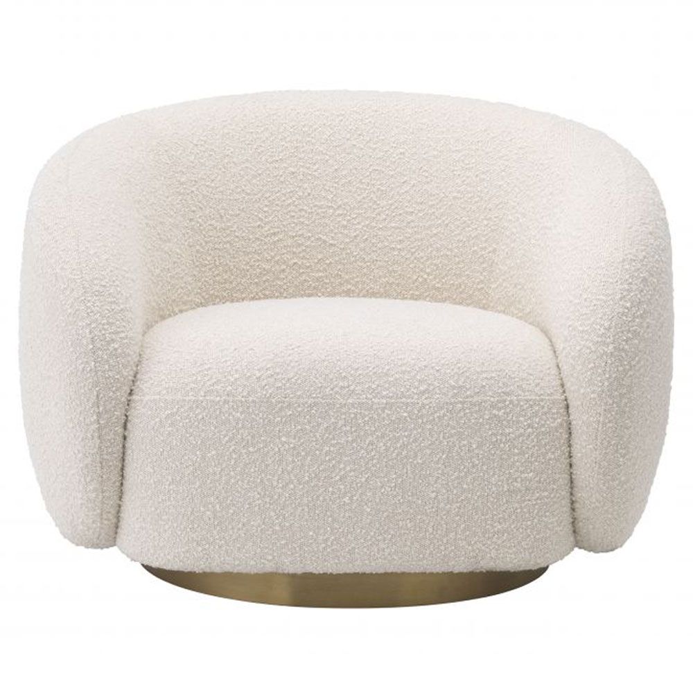 Eichholtz Brice Regency Brushed Brass Base Boucle Cream Upholstered Swivel Chair | Kathy Kuo Home