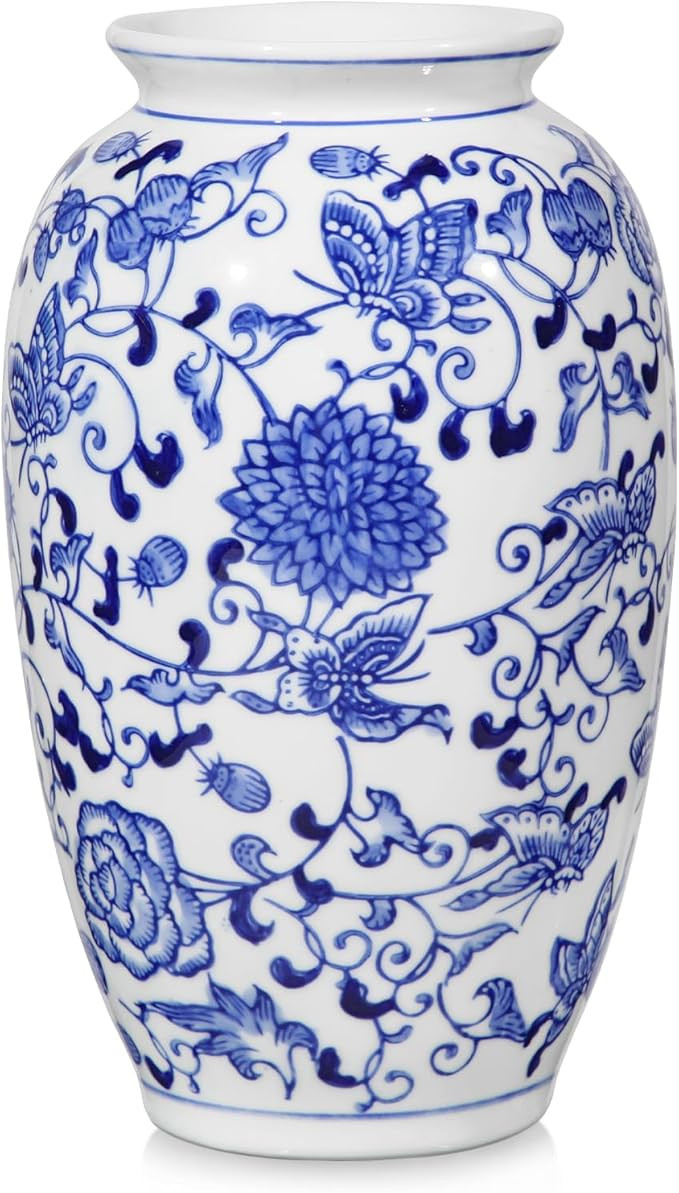 Oairse Blue and White Vase, Blue Ceramic Vase for Home Decor 8.9" Chinoiserie Vase for Flowers Bl... | Amazon (UK)