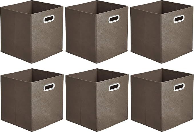 Amazon Basics Collapsible Fabric Storage Cubes with Oval Grommets - 6-Pack, Taupe | Amazon (US)