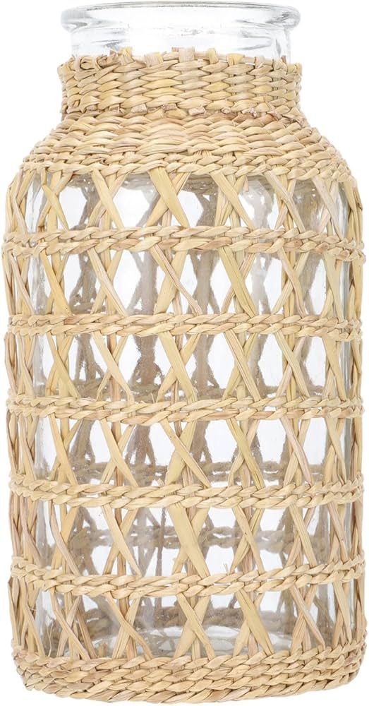 Cabilock Glass Flower Vase with Rattan Cover Farmhouse Vase Vintage Floral Container Decorative F... | Amazon (US)