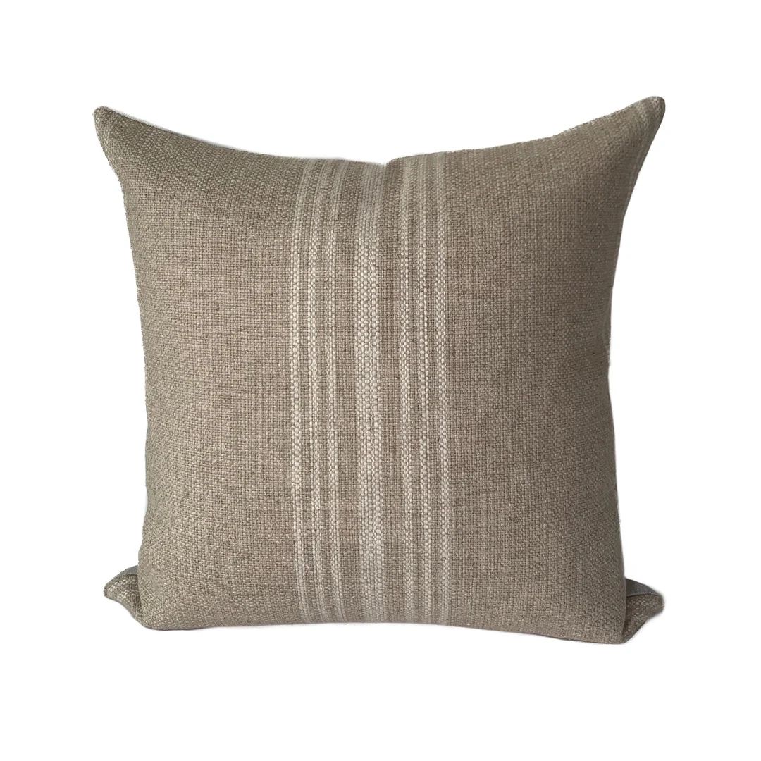 Tan and Cream Basketweave Stripe Pillow Cover, Modern Farmhouse Decor, Neutral Stripe Designer Li... | Etsy (US)