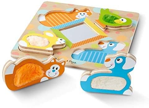 Melissa & Doug First Play Wooden Touch and Feel Puzzle Peek-a-Boo Pets With Mirror | Amazon (US)