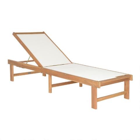 Acacia Wood and Textilene Virden Outdoor Chaise Lounge | World Market