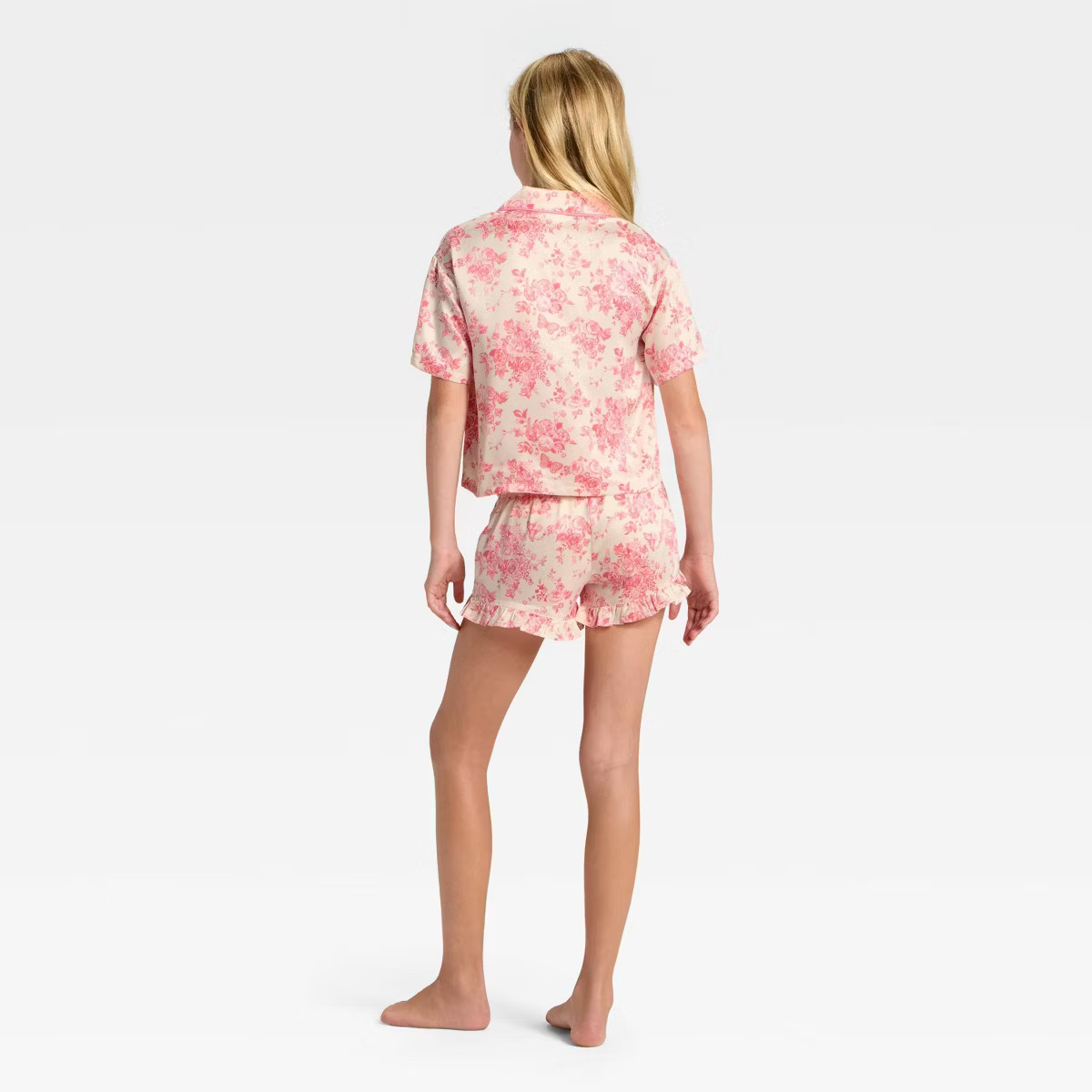Girls' 2pc Short Sleeve Button-Down Satin Pajama Set - art class™ | Target