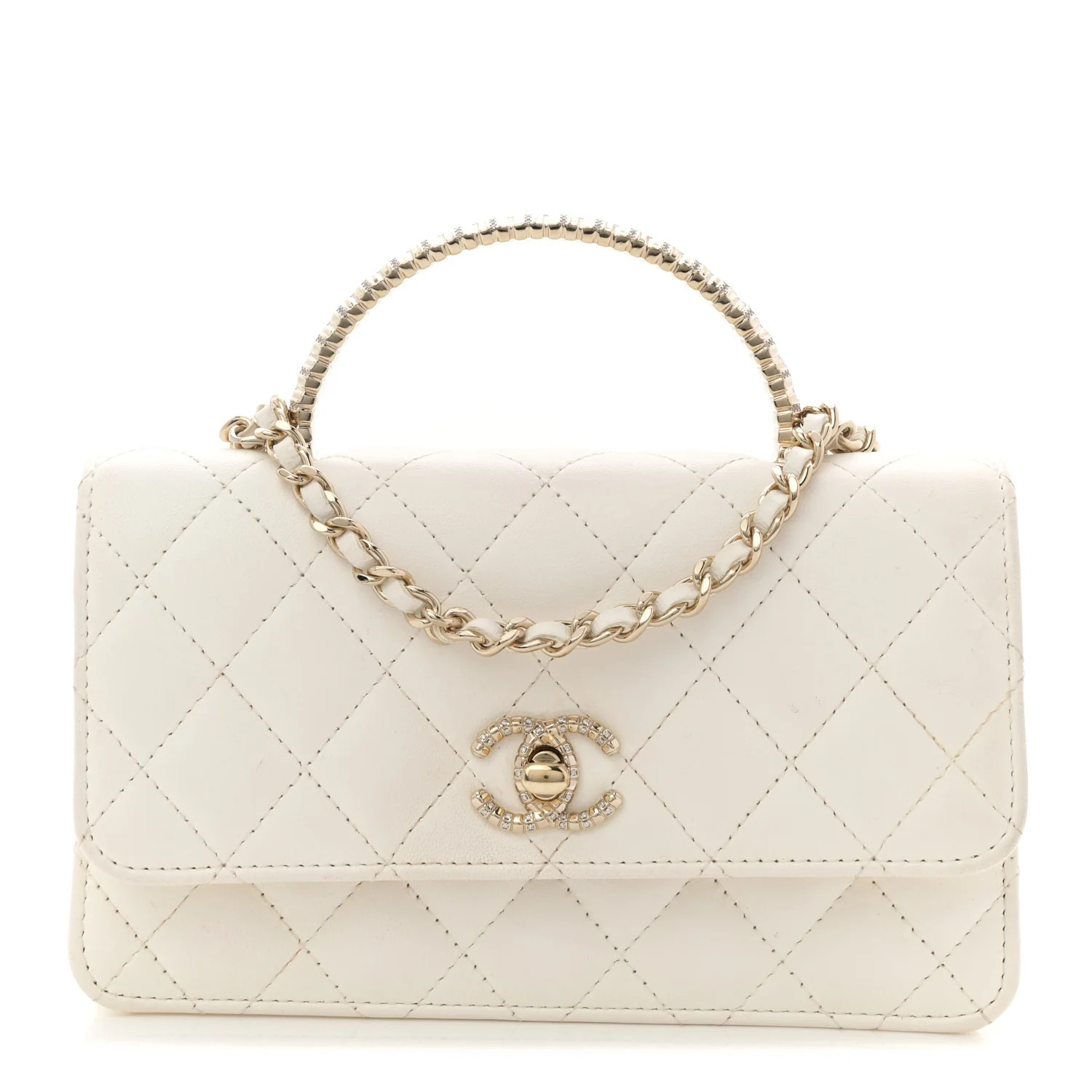 Chanel Lambskin Quilted Crystal Top Handle Rectangular Flap White 1832604 | FASHIONPHILE (US)