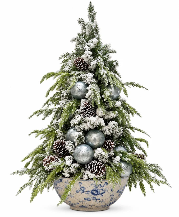 Flocked Holiday Tree in Porcelain Bowl | The Enchanted Home