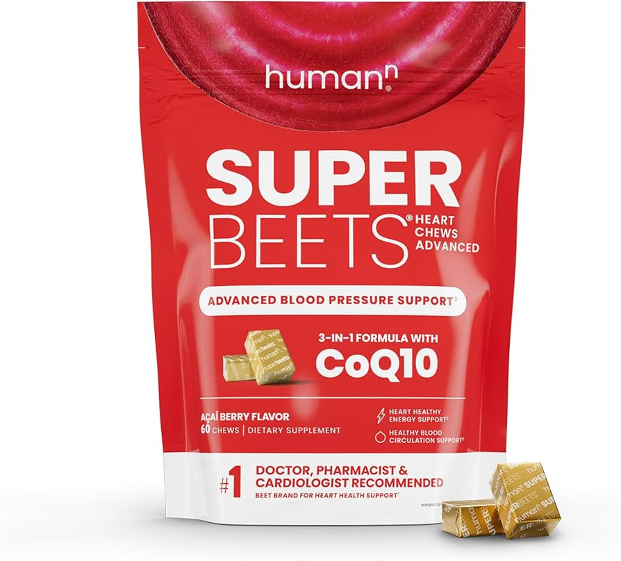 humanN SuperBeets Heart Chews Advanced - 100mg of CoQ10 Plus Beetroot & Grape Seed Extract, 60 Co... | Amazon (US)